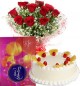 Red Roses Bouquet Eggless Pineapple Cake n Cadbury Celebrations Box