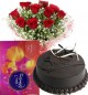 Red Roses Bouquet Eggless Chocolate Truffle Cake n Cadbury Celebrations Box