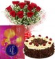 Red Roses Bouquet Eggless Black Forest Cake n Cadbury Celebrations Box