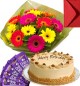 Eggless Butterscotch Cake Gerbera Bouquet N Chocolate