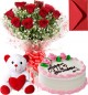 Eggless Chocolate strawberry Cake Roses Bouquet N Teddy