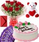 Eggless Strawberry Cake Roses Bouquet Teddy N Chocolate
