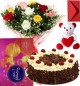 Eggless Black Forest Cake Mix Roses Bouquet Teddy N Cadbury Celebration Box