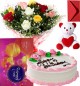 Eggless Strawberry Cake Mix Roses Bouquet Teddy N Cadbury Celebration Box