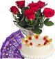 Half Kg Pineapple Cake with Red Roses Bunch n Chocolate