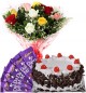Half Kg Black Forest Cake N Mix Roses Bouquet N Chocolate