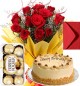Half Kg Butterscotch Cake n Roses Bouquet n Ferrero Rocher n Greeting Card