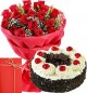 25 Red Roses Bouquet with Half Kg Black Forest Cake n Greeting Card