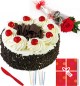 Single Roses Half Kg Black Forest cake Candle Greeting Card