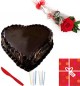 Single Roses Heart Shaped 1Kg chocolate cake Candle Greeting Card