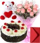 Black Forest Cake 1Kg Pink Roses Bouquet Teddy