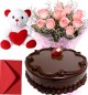 1Kg Chocolate Cake Pink Roses Bouquet Teddy