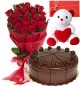 Big Red Rose Bouquet 500gms Black Forest Cake Teddy Card