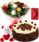 1Kg Black Forest Cake Mix Roses Bouquet Teddy n Card
