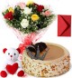 1Kg Butterscotch Cake Mix Roses Bouquet Teddy n Card