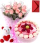 1Kg Strawberry Cake Roses Bouquet Teddy n Card