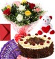 1Kg Black Forest Cake Roses Bouquet Teddy N Chocolate