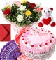 1Kg Strawberry Cake Roses Bouquet Teddy N Chocolate Combo Gift