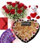 1Kg Heart Shape Butter Scotch Cake Roses Bouquet Teddy N Chocolate Combo Gift