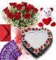 1Kg Heart Shape Black Forest Cake Roses Bouquet Teddy N Chocolate Combo