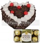 1Kg Heart Shape Black Forest Cake 16 Ferrero Rocher Chocolate Gift