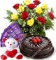 Eggless 500 gms chocolate cake Red Roses bouquet teddy Chocolate