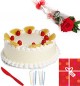 1Kg Pineapple Eggless Cake Single Roses Candle Greeting Card