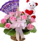 Gifts of Pink Roses basket n ferrero rocher chocolate n Teddy Bear
