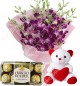 Gifts of Orchids Bouquets n ferrero rocher chocolate n Teddy Bear