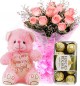 Gift of 10 Pink Roses Bouquets Ferrero Rocher Chocolate Teddy Bear