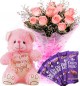 Gift of 10 Pink Roses Bouquet Chocolate Teddy Bear