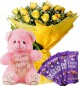 Gift of 10 Yellow Roses Bouquet Chocolate Teddy Bear