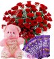 Gift of 20 Red Roses Bouquets Chocolate Teddy Bear