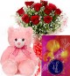 Gift of 10 Red Roses Bouquets cadbury celebrations Teddy 