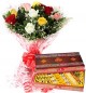 Gift of 500gms Assorted Sweet Box n Mix Roses bouquet