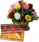 Gift of 500gms Assorted Sweet Box n Roses Basket