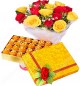 Gift of 500gms Ghee Laddu Sweet Box n Red Yellow Roses 