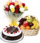 Fresh Fruits Gift Basket n Roses Bouquet n Cake 