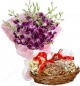 gift box of 1Kg Mixed dry fruits n Orchids Bouquet