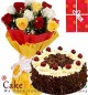 1Kg Black Forest Cake Roses bouquet n Greeting Card