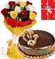 1Kg Chocolate Truffle Cake Roses bouquet n Greeting Card