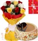 1Kg Butterscotch Cake Roses bouquet n Greeting Card