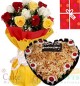 1Kg Butterscotch Heart Shape Cake  Roses bouquet n Greeting Card