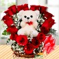 roses teddy heart shape basket