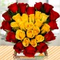A Heart Shape Arrangement of 15 Red and 15 Yellow Roses