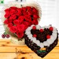 designer heart shape arrangement and half kg black forest cake