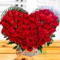 heart shaped basket of 50 red roses 