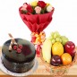 half kg chocolate cake 2 kg fresh fruit basket n 10 roses bouquet