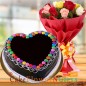 1kg eggless chocolate truffle gems heart shape cake and 10 roses bouquet