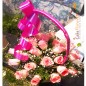 romantic 25 pink roses basket